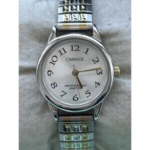 Carriage by Timex Ladies Quartz Watch 22mm Round Silver Tone Metal Stretch Band